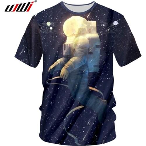 UJWI Space T-shirt For Men Boy 3d Tshirt Funny Print Great Astronaut On The Moon Summer Tops Tees Creative T Shirt Unisex
