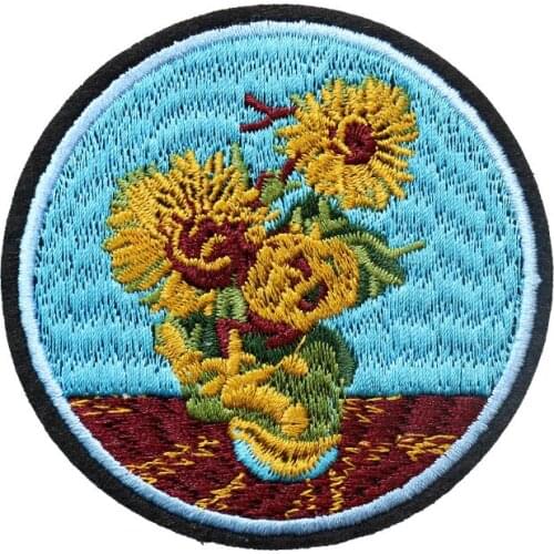 Customized Delicate Embroidered Patches, Van Gogh Sun Flowers Iron On Patches, Sew On Applique Patch, Custom Backpack Patches