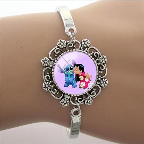 Disney Lilo And Stitch Bracelet Glass Handmade Classic Ladies Jewelry Cabochon Dome Bracelet Star Baby Cartoon Bracelet