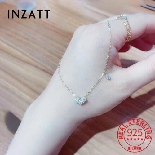 INZATT Real 925 Sterling Silver Zircon Heart 14K Gold Choker Necklace For Women Fine Jewelry Cute Accessories Drop shipping