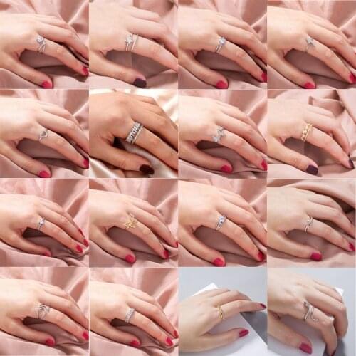 Korean Micro Inlay Zircon Heart Butterfly Double Layers Ring Wedding Jewelry for Women Party Gift Copper White Gold Open Rings