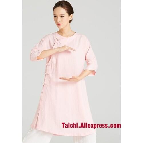 Female Handmade Linen Tai Chi Uniform Wushu, Kung Fu,martial Art Suit,short Sleeve Robe,robe + Pants Chinese Stlye