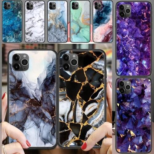 Crystals Marble Quartz Gem Pattern Phone Case Cover Hull For iphone 5 5s se 2 6 6s 7 8 12 mini plus X XS XR 11 PRO MAX black