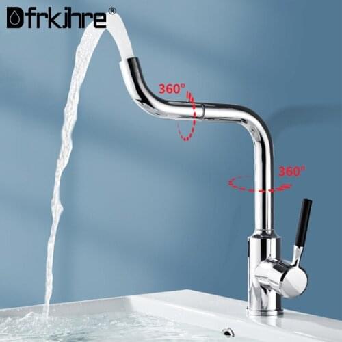 Basin Faucet Brass Bathroom Hot And Cold Stainless Steel 360 Rotation Deck Mounted Faucet Bathroom Washbasin Black Mixer Tap