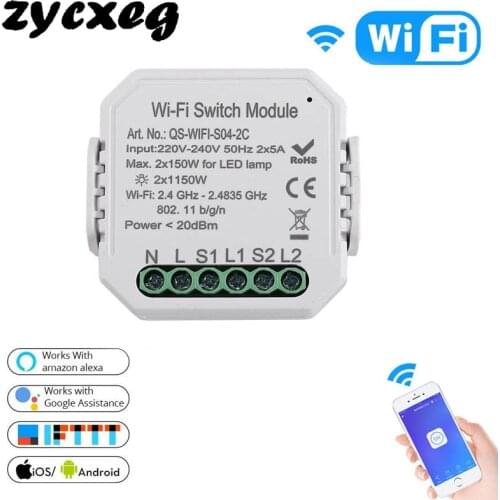 Mini Circuit Breakers 220-240V WIFI Intelligent Light Switch DIY Breaker Relay Module APP Remote Control 2 Gang 2 Way Dimmer