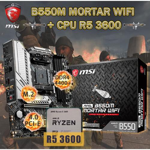 AM4 MSI MAG B550M MORTAR WIFI Motherboard + CPU AMD Ryzen 5 3600 Set DDR4 128Gb 4400+ M.2 PCI-E 4.0 USB3 Placa-mãe Desktop B550
