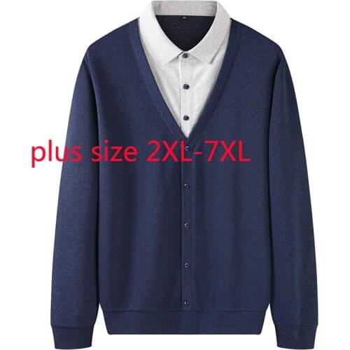 New Arrival Super Large Spring And Autumn Men Fashion Two Piece Shirt Sweater Coat Computer Knitted Cardigan Plus Size 2XL-7XL