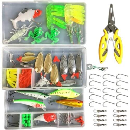 112pcs Mixed Fishing Tackle Set Soft Lure Minnow Hard Bait Fishing Biats Frog Plastic Wobblers Spoon Fishing Lures Accessories