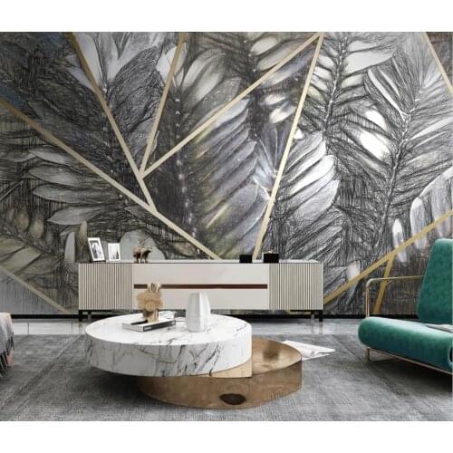 Custom size mural hand-painted Nordic plant leaves light luxury background wall painting home decoration living 3d wallpaper