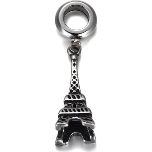 316L Stainless Steel Spacer Bail Bead Eiffel Tower Charms 5mm Hole Polished Metal Charm Accessories DIY Bracelet Jewelry Making