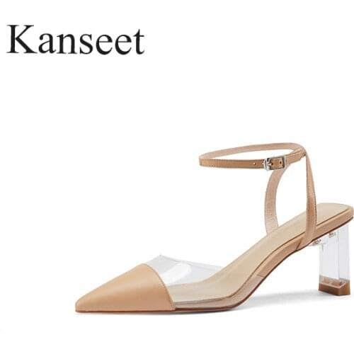 Kanseet 2021 New Style Women Shoes Summer Pointed Toes Fashion Design Crystal Heels Sexy High Heels Monk Straps Sandals Women