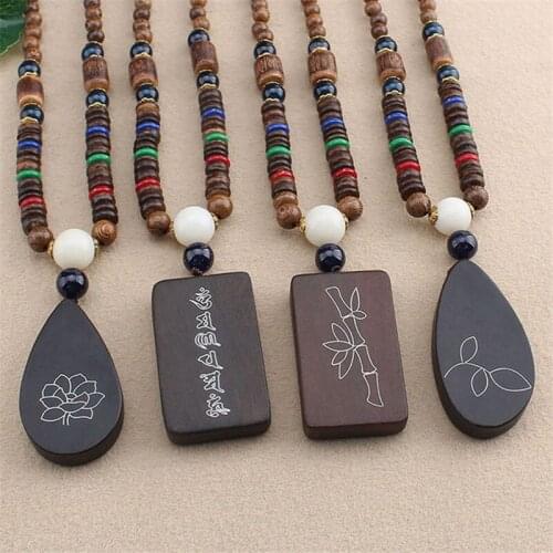 New Exaggerated National Style Retro Long Sweater Chain Necklace Simple Handmade Wooden Pendant Clothing Pendant