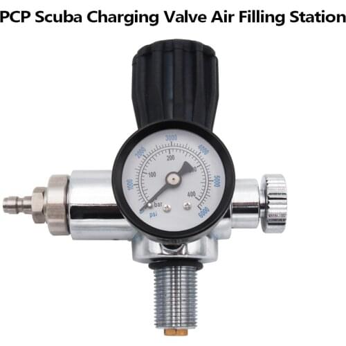PCP Scuba Charging Valve Air Filling Station Refill Adapter with 400bar/6000psi Gauge 5/8-18UNF or M18x1.5 Threads