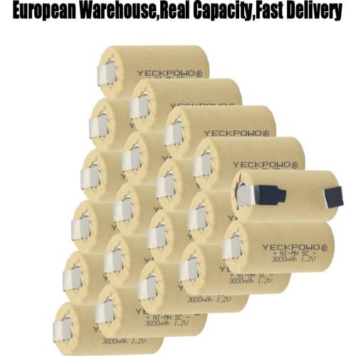 1.2V rechargeable akkus 3000mAh sub C battery flat top SC batteries NIMH nickel sheets welding tabs for cordless drills for B&D