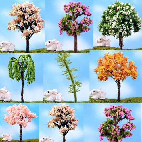 Plastic Mini Simulation Trees Willow Sakura Miniatures Kawaii Micro landscape Setting For Garden 1PC New Garden Figurines