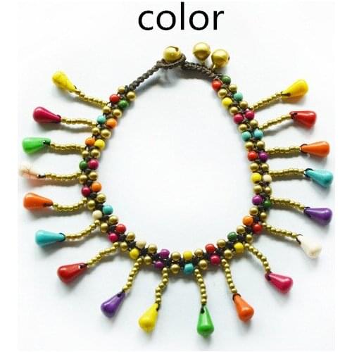 Urquoise Water Drop Pendant Beach Anklet Thai Wax Thread Pure Hand Woven Bohemian Footwear