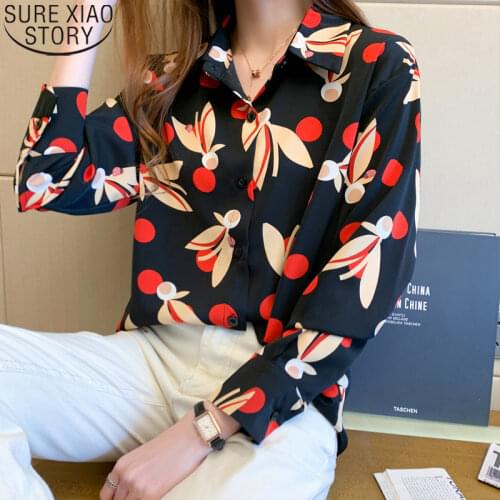 Hong Kong Style Dot Print Shirt Korean Harajuku Shirt Women Autumn 2021 Fashion Vintage Chiffon Blouse Long Sleeve Tops 11000