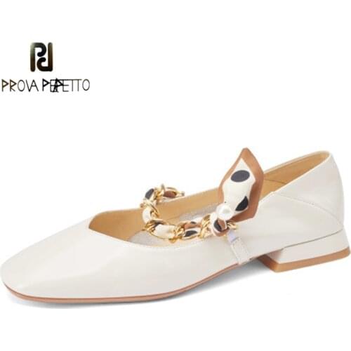 Autumn New Style Ribbon Chain Pearl Stitching Shallow Mouth Square Toe Flat Mary Jane Shoes Retro Word Belt Single Shoes