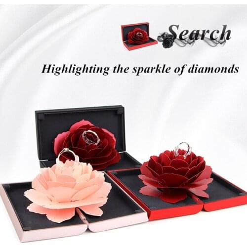 Unique Pop Up Rose Wedding Engagement Rings Box Jewelry Storage Holder Gift Box Valentines Day Best Gift Boxes for Women