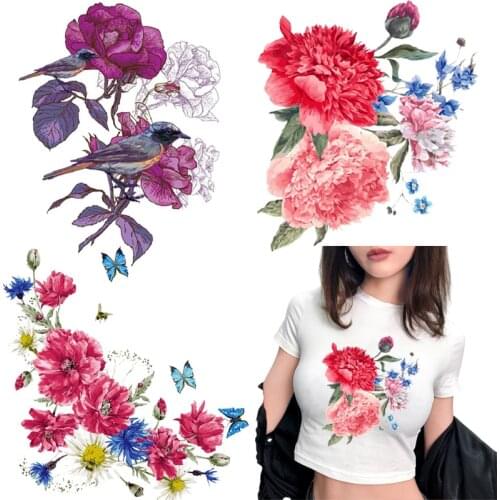 Vintage Flower Iron On Transfers For Clothes Patch Stripes Applique Stickers Patches On Clothes Woman T Shirt Washable A Level