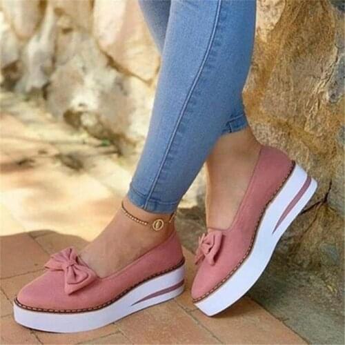 Women Bowtie Platform Flat Loafer Summer Shoes Ladies Slip On Cover Heel Shoes Female Sewing Woman Fashion Footwear Plus Size