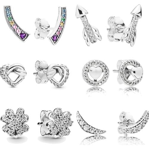 Sparkling Arrows Knotted Heart Clover Rainbow Stud Earrings For Women Simple love Brand Earrings Wedding Gift Fine Jewelry