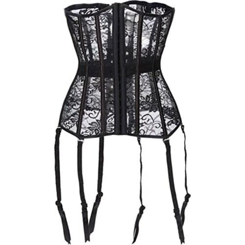 Sexy Corselet Latex Hot Women Waist Corsets Cincher Black Floral Lace Underbust Corset Bustier Gothic Clothing W161160