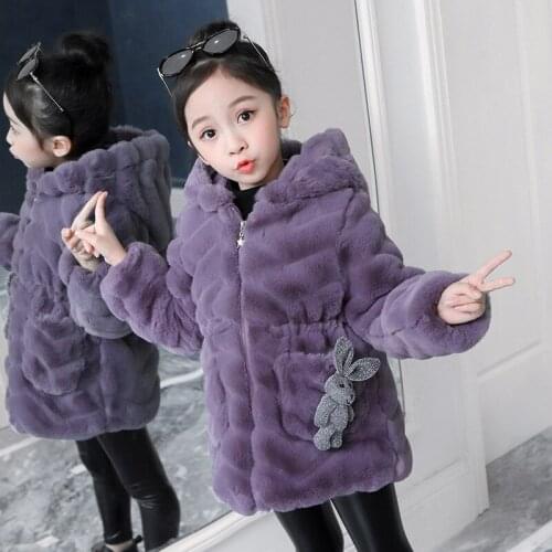 3-12 Year Childrens Faux Fur Coat Baby Thicken Warm Jacket Girls Long Overcoat Hooded Winter Kids Clothes Casual Outwear