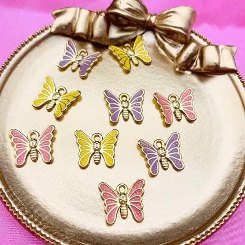 10Pcs 15*13mm Drop Oil Enamel Cute Butterfly Charms Gold Alloy Colorful Insect Pendant For Jewelry Making Accessories Wholesale