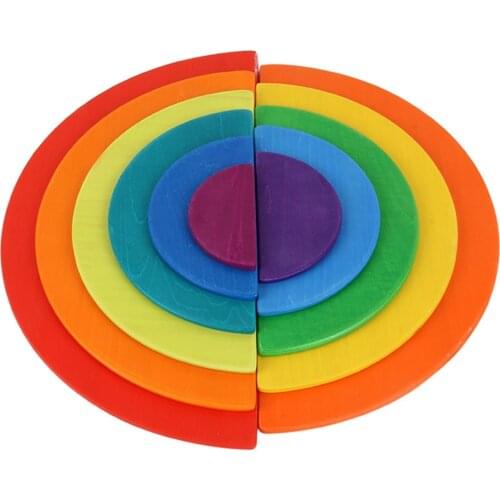 11Pcs Children Wooden Building Blocks Rainbow Half Moon Shaped Sort Toy Montessori Stacking Blocks Kids Jigsaw Educational Toys