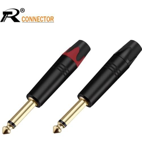 2Pcs Smooth Black 1/4" Zinc Alloy Nickle Audio Plug Connector 6.35mm Jack Mono Assembly Microphone adapter Phone Jack Unbalance
