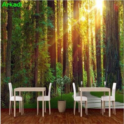 3D mural photo wall nature original forest green tree bedroom TV background wall cloth sofa wallpaper decorative painting