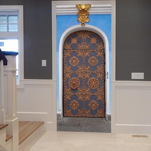 3D Retro Muslim Door Sticker Wallpaper Bookcase Wall Stickers Bedroom Decor Living Room Home Mural Poster Decoration