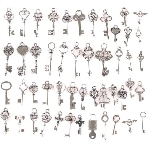 50pcs/lot Vintage Brass Metal Mixed Each Different Key Charms DIY Handmade Jewelry Decoration Key Pendant Charms 23209