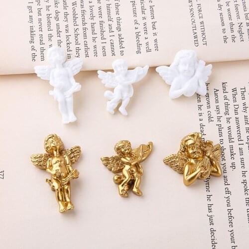 6pcs Vintage Retro Dimension Cupid Angel Pendant Drop Earrings For Women Girls Gold Resin Patch Diy Handmade Hair Accessories