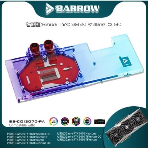 Barrow VGA Block & Cooler For Colorful Vulcan RTX 3070 3060Ti Series, Full Covered GPU Radiator, 5V MB SYNC, BS-COI3070-PA