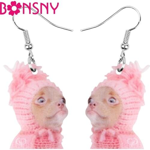 Bonsny Acrylic Cute Chihuahua Dog Earrings Printing Pet Animal Dangle Drop Jewelry For Women Girls Classic Party Gift Decoration