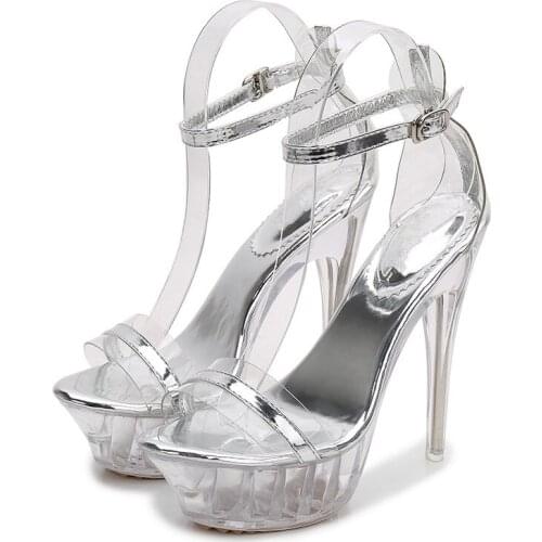 Sliver Color Shoes Woman Sandals Wedding Large Size High Heel 4cm Platform 2021 New Summer Sandals Girls Ladys Pumps DB0034