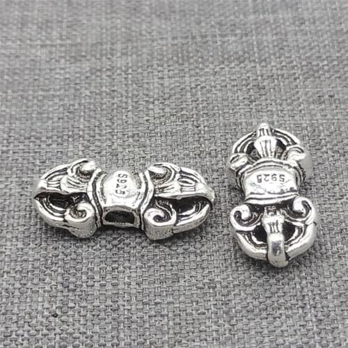2 Pieces of 925 Sterling Silver Double Dorje Vajra Beads for Buddhism Bracelet