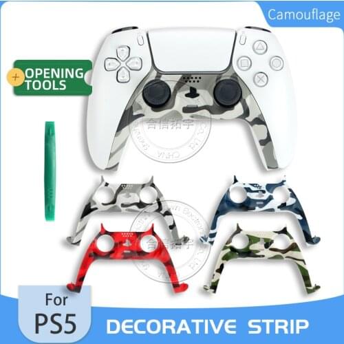 HOTHINK Camouflage Colors Handle Middle Housing Shell for PS5 Gamepad Decorative Strip Skin Case Cover Replacement for DualSense