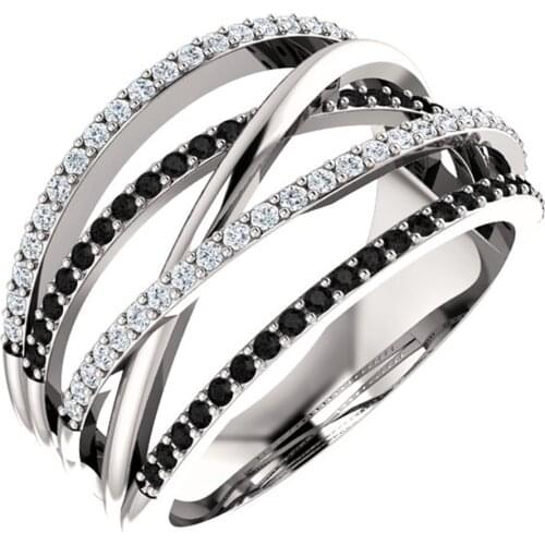 Huitan New Twist Ethnic Style Women Finger Rings With Black&White Stone Micro Paved Surprise Gift For Women Trendy Jewelry Rings