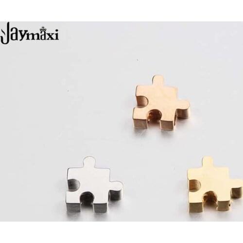 Jaymaxi Puzzle Charms Mirror Polished Stainless Steel Charms for Jewelry Making Custom Engraved Charms 20Pieces/lot