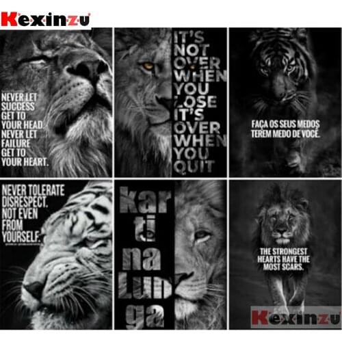 KEXINZU 5D DIY Diamond Painting Cross Stitch Lion Full Square Diamond Embroidery Animal Mosaic Rhinestone Text Home Decoration