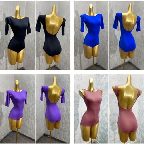 NewLatinballroom Dance New Top Leotard Body suit Practice Clothes Sexy Jumpsuit O-NeckblueblackpurplepinkSleeveless