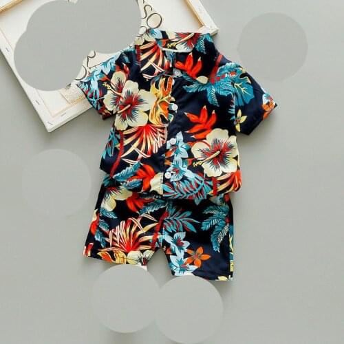 Baby Boys Outfit Suit Summer Beach Full Print Children Clothes Set Toddler Solid Casual Tshirt Kids Tops Shorts Pants 2Pcs Set