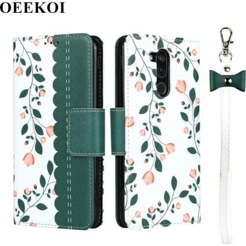 OEEKOI Lanyard Flower Print Wallet Leather Flip Case for LG Style2 L-01L