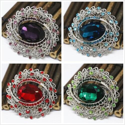 Beautiful oval large pins silver-color rhinestone brooch crystal wedding dress lady gift fashion jewelry B1435