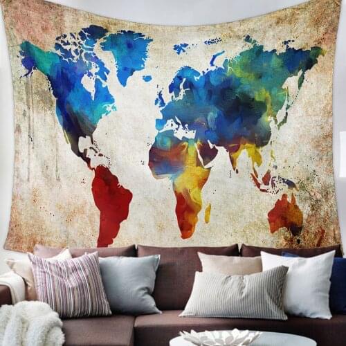 Colorful Map On Vintage Background Tapestry Wall Hanging Living Room Decor Wall Hanging Tapestry Yoga Mat Home Decor Art
