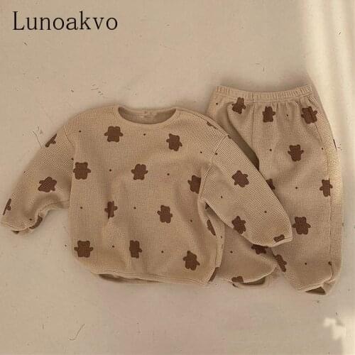 Lunoakvo Baby Girl Clothes for Spring Autumn Boys Girls Clothing Sets Cute Bear Suit Loose Cartoon Sweatshirt and Casual Pants