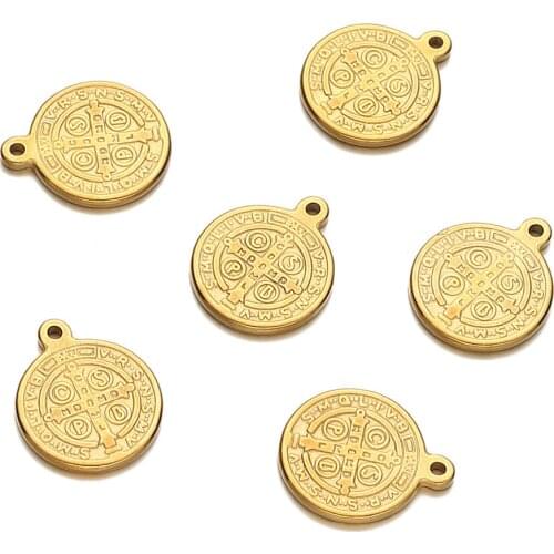 100% Stainless Steel San Benito Medal Cross Charm For Jewelry Gold/Silver Color Metal Saint Benedict Charms Wholesale 20pcs